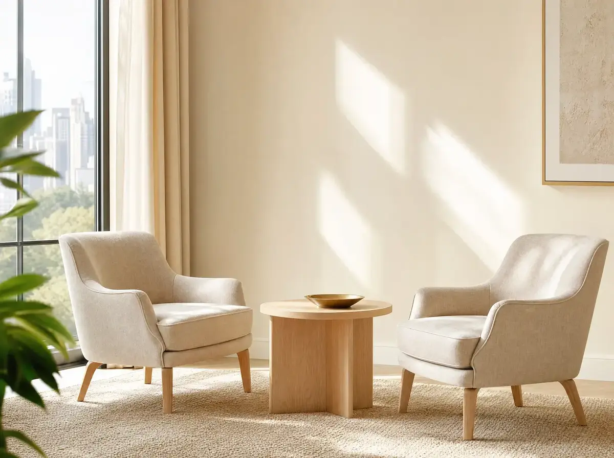 Rustige zithoek met twee fauteuils bij een raam